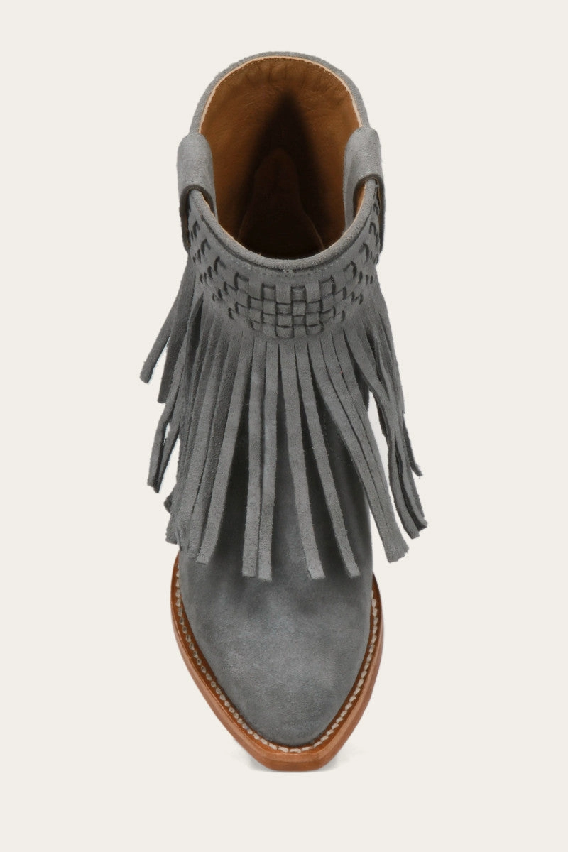 Sacha Short Fringe Bootie - Steel Blue - Pre-Loved