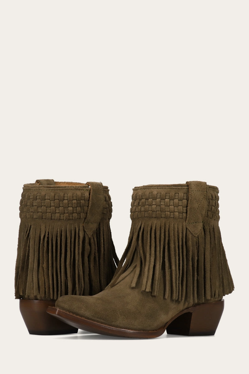 Sacha Short Fringe Bootie - Steel Blue - Pre-Loved