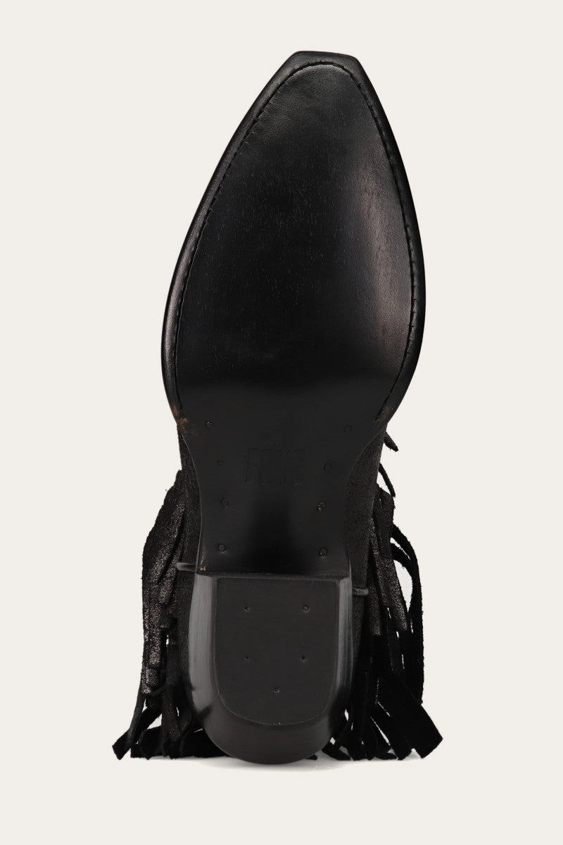 Sacha Short Fringe Bootie - Steel Blue - Pre-Loved