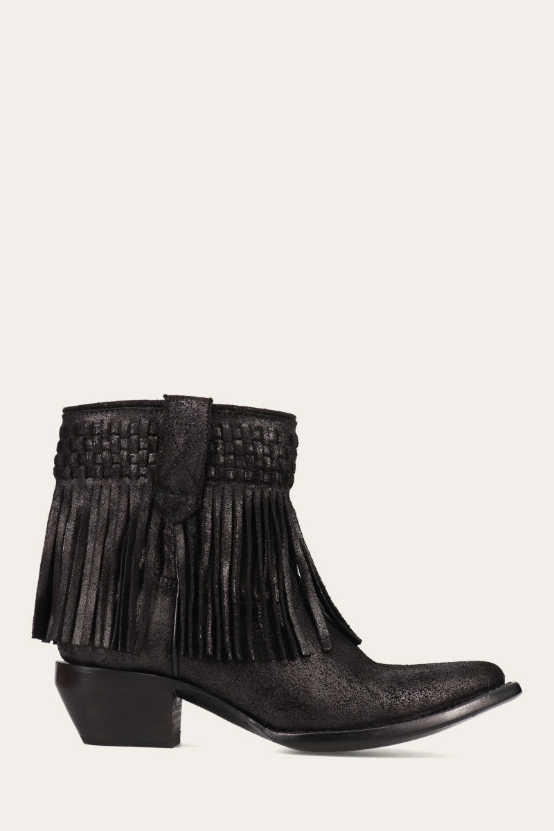 Sacha Short Fringe Bootie - Steel Blue - Pre-Loved