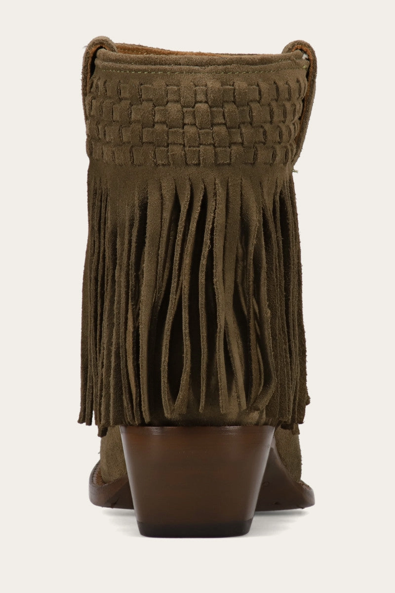 Sacha Short Fringe Bootie - Steel Blue - Pre-Loved