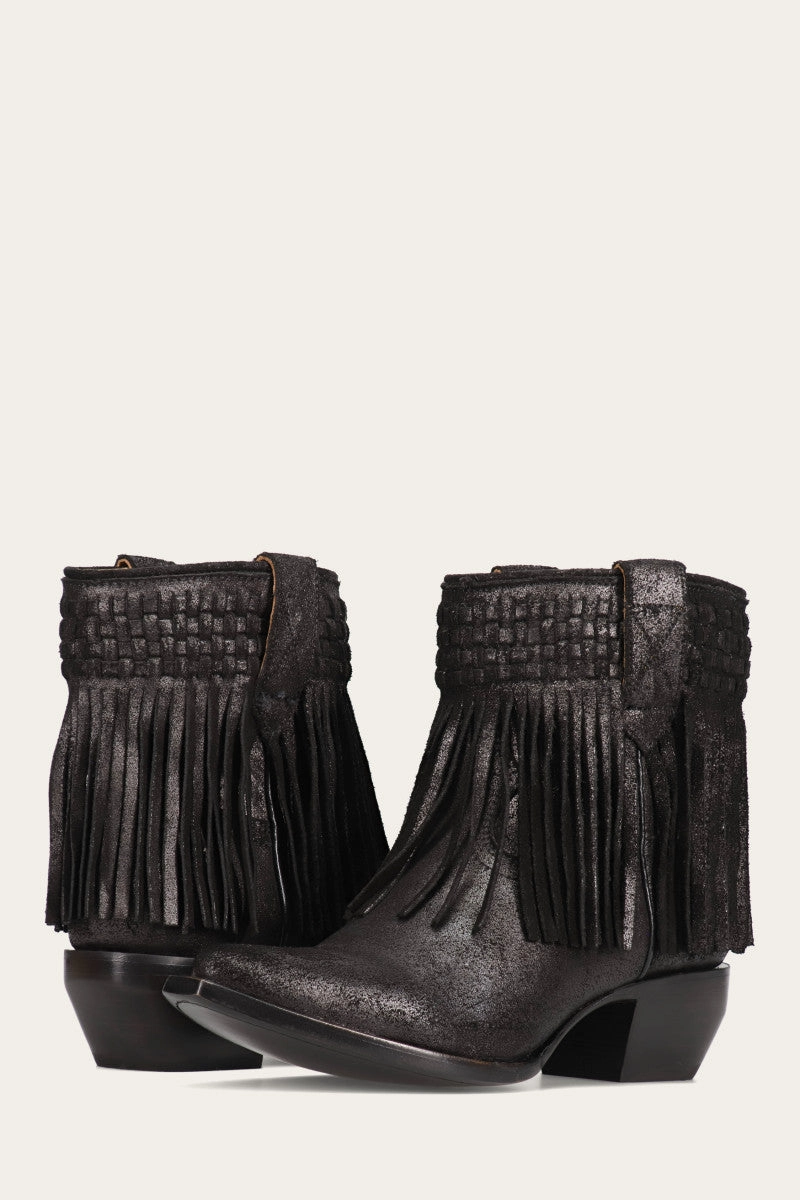 Sacha Short Fringe Bootie - Steel Blue - Pre-Loved
