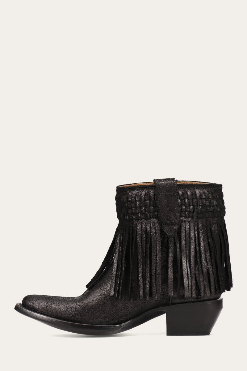 Sacha Short Fringe Bootie - Steel Blue - Pre-Loved