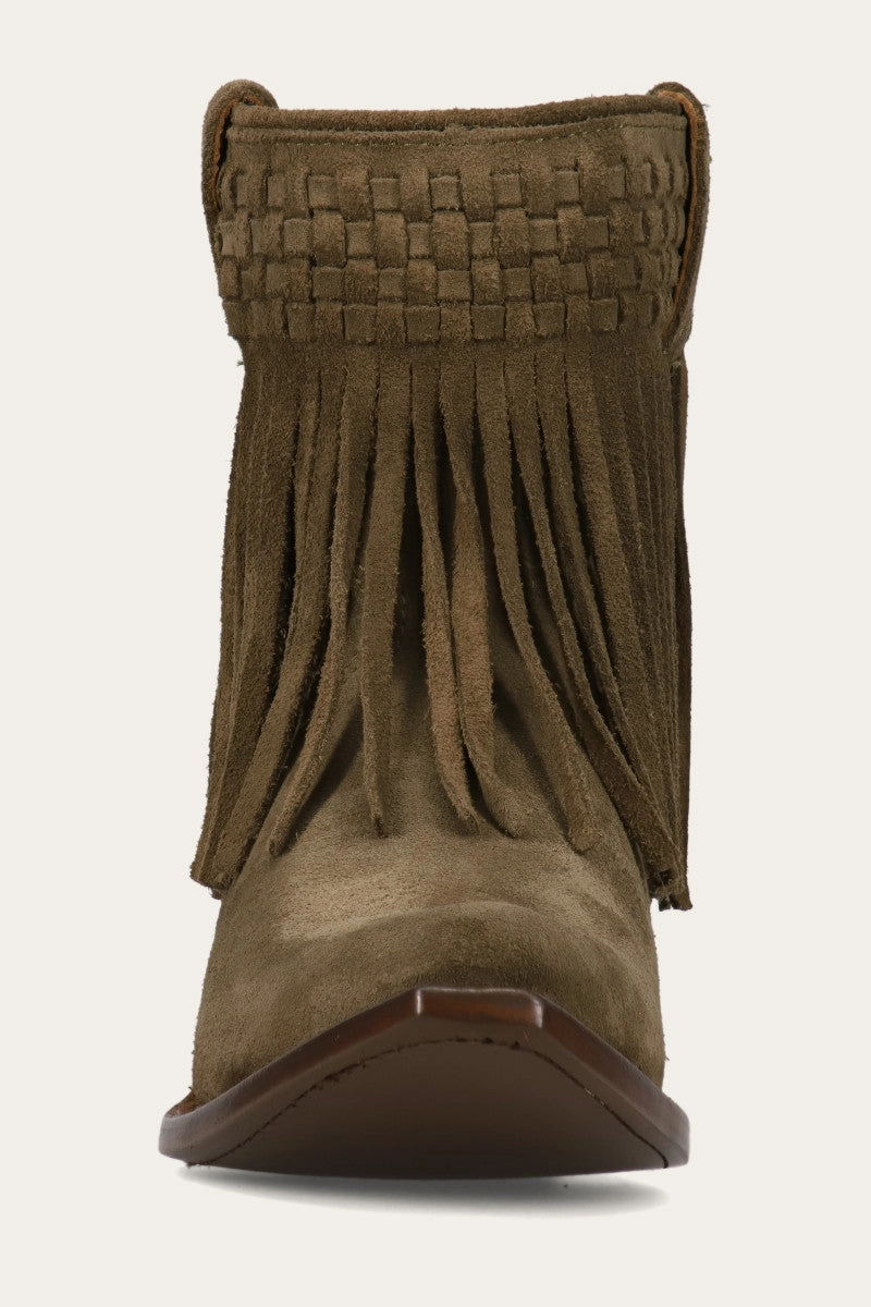 Sacha Short Fringe Bootie - Steel Blue - Pre-Loved