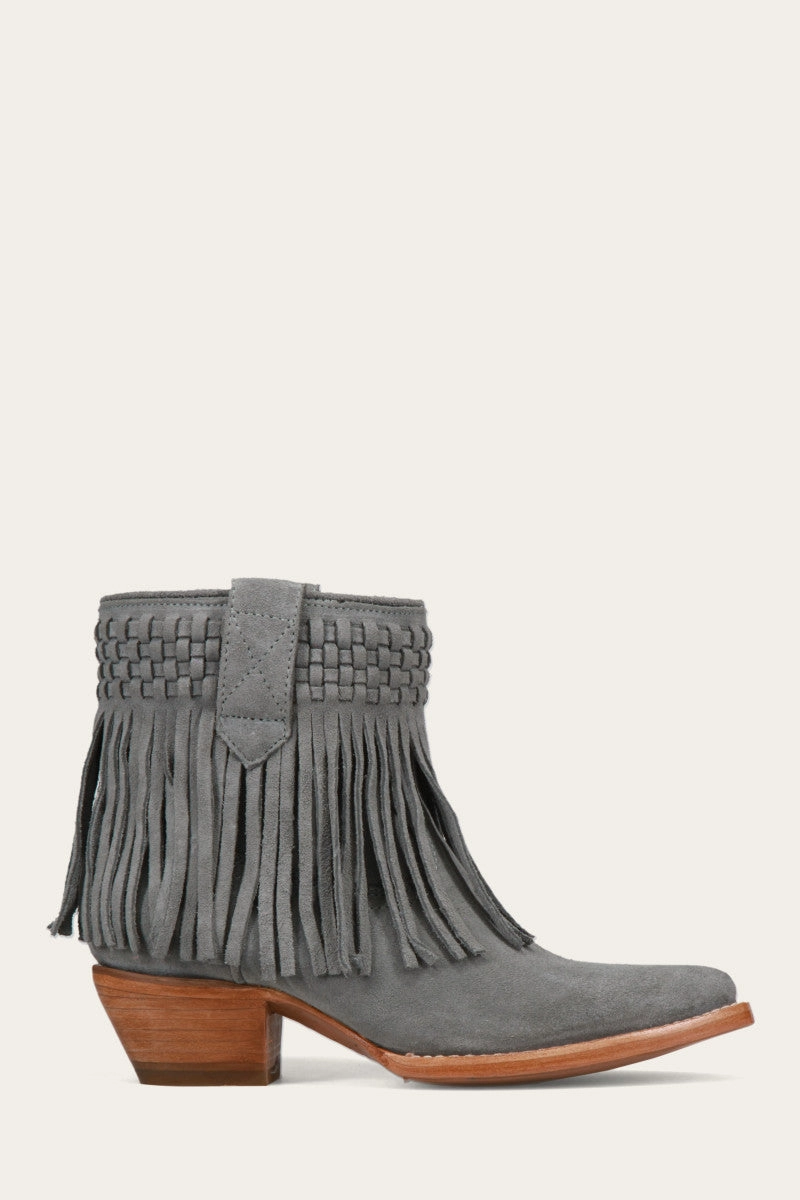Sacha Short Fringe Bootie - Steel Blue - Pre-Loved