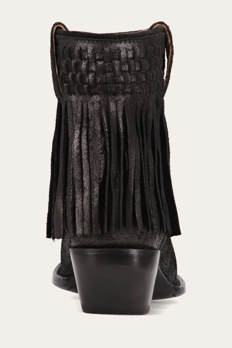 Sacha Short Fringe Bootie - Steel Blue - Pre-Loved