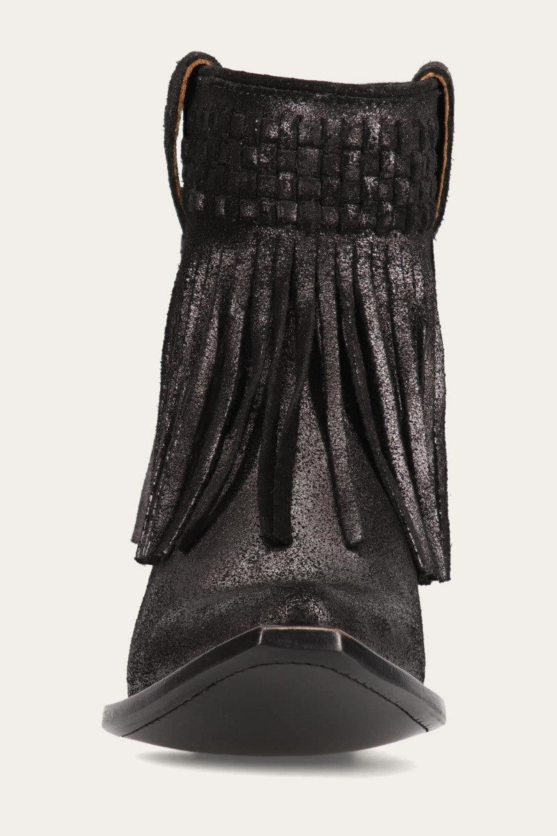 Sacha Short Fringe Bootie - Steel Blue - Pre-Loved