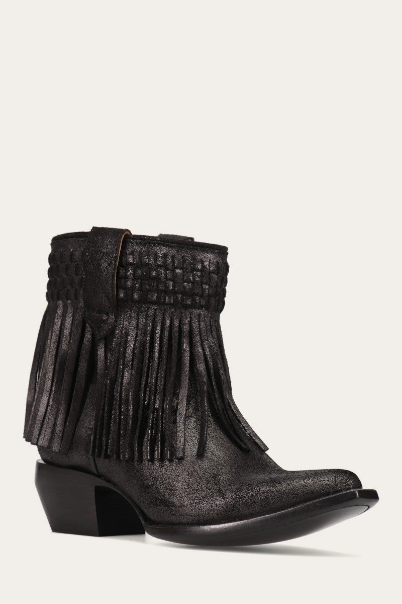 Sacha Short Fringe Bootie - Steel Blue - Pre-Loved