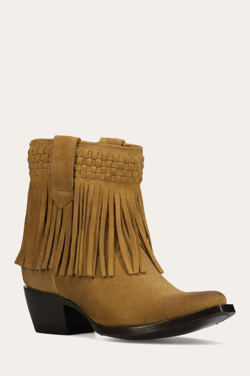 Sacha Short Fringe Bootie - Steel Blue - Pre-Loved