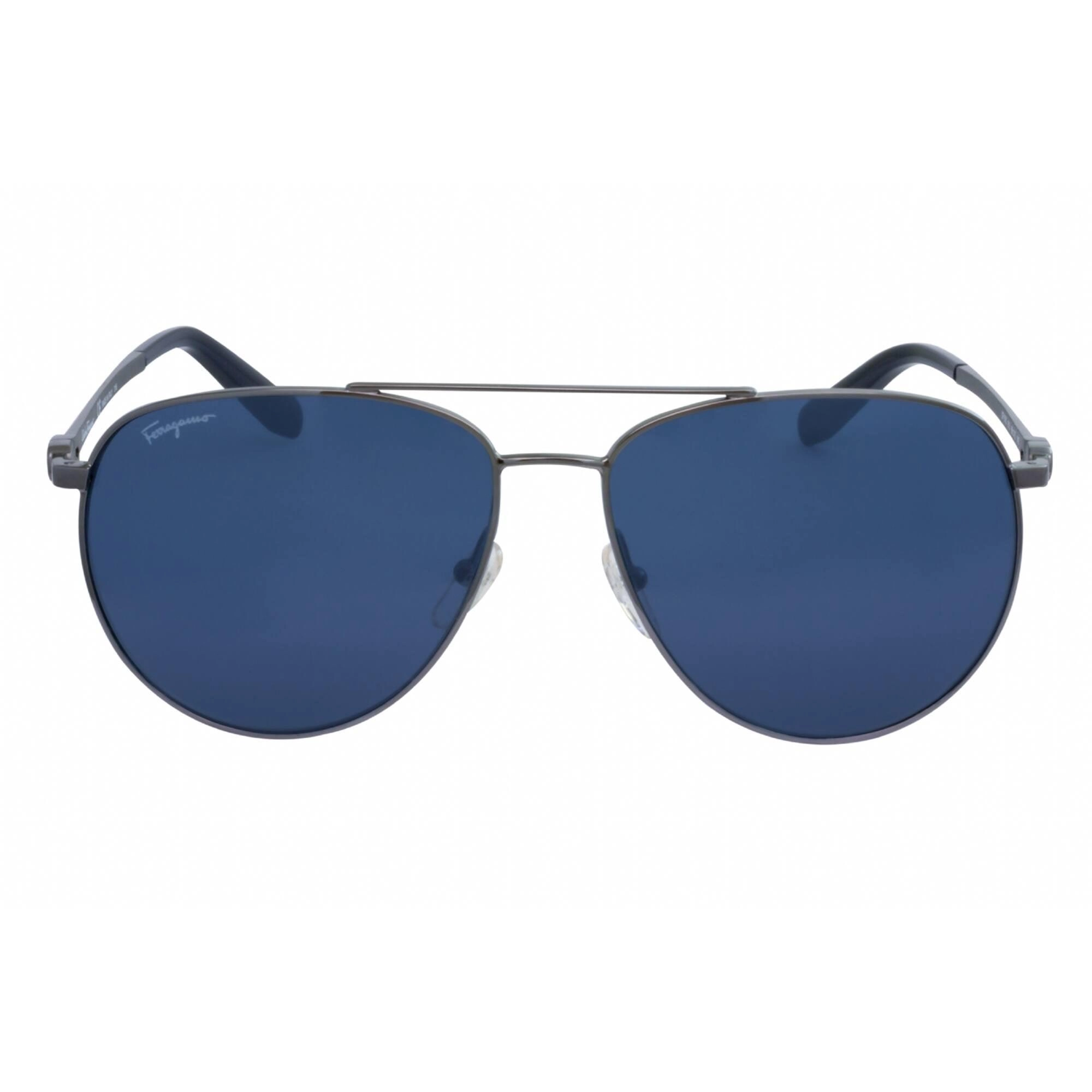 Salvatore Ferragamo Men's Sunglasses - Blue Lens Dark Gunmetal Aviator | SF157S 015