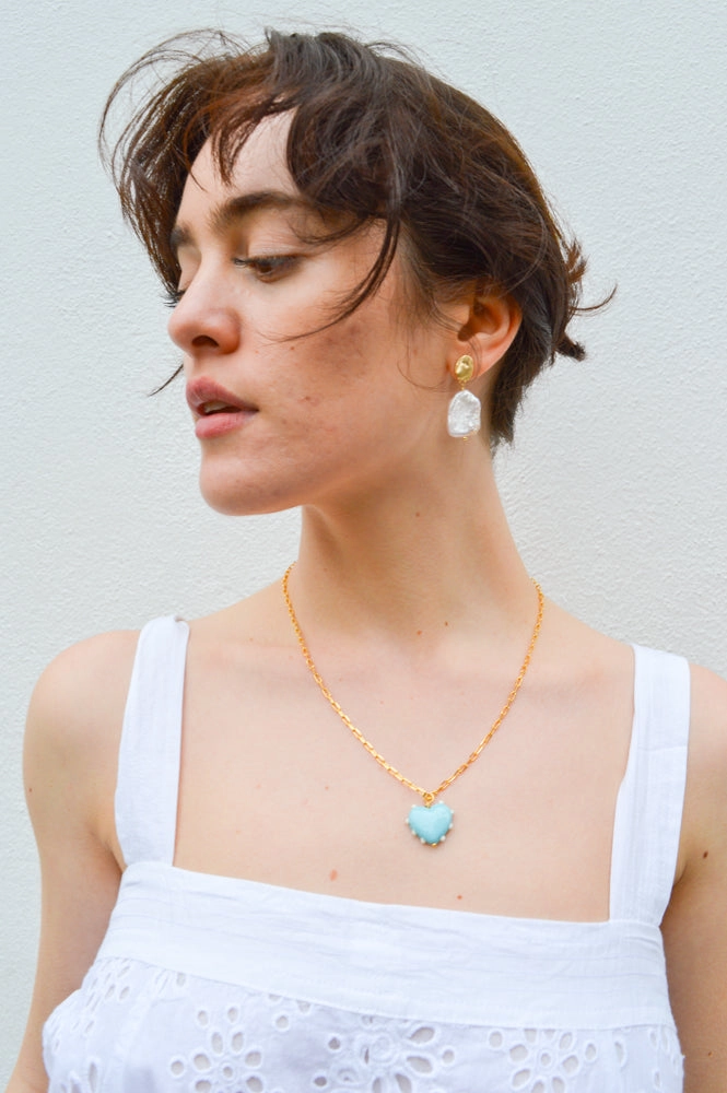Sandralexandra Milagros Blue & Ivory Dot Heart & Link Chain Necklace