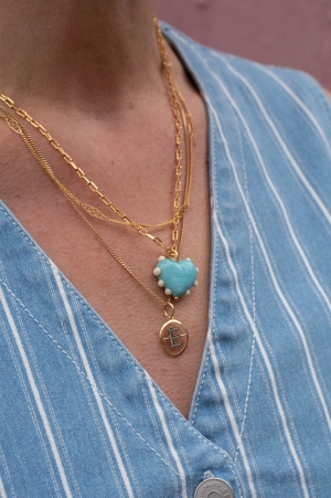 Sandralexandra Milagros Blue & Ivory Dot Heart & Link Chain Necklace