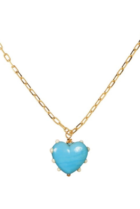 Sandralexandra Milagros Blue & Ivory Dot Heart & Link Chain Necklace
