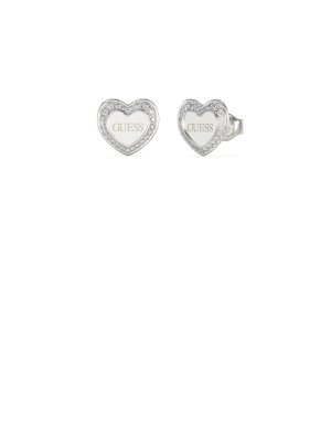 Silver Amami Crystal Heart Logo Stud Earrings