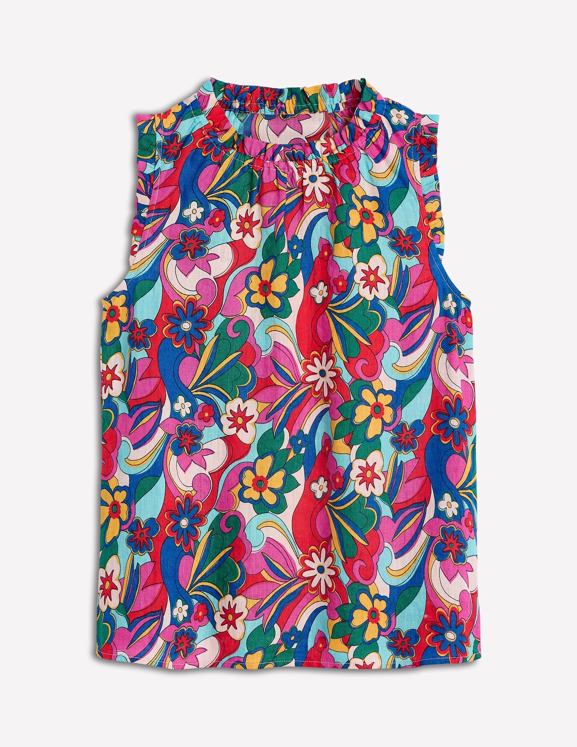 Sophie Ruffle Linen Top-Multi. Blossomy Pop