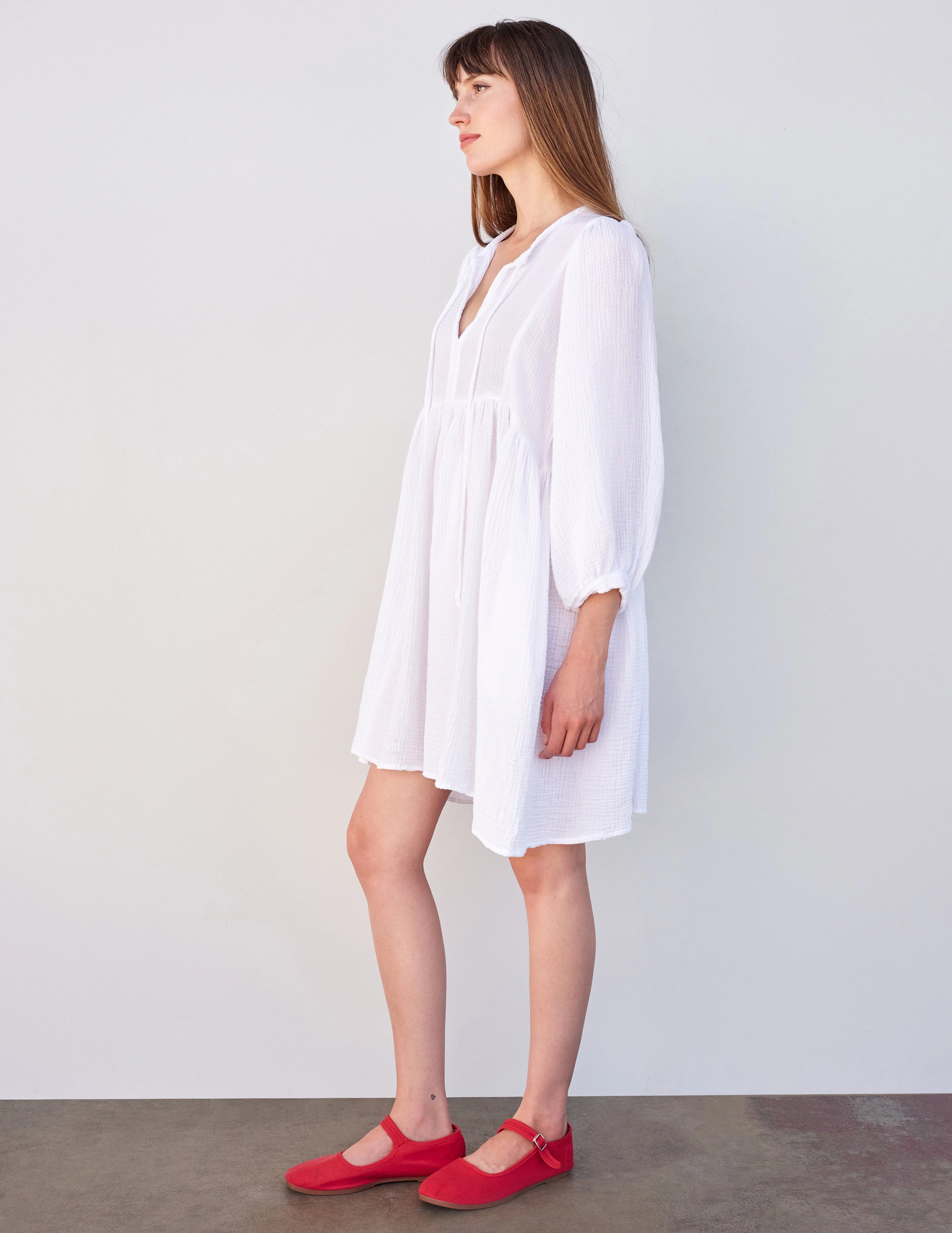 Sundry Mini Blouson Sleeve Dress in White