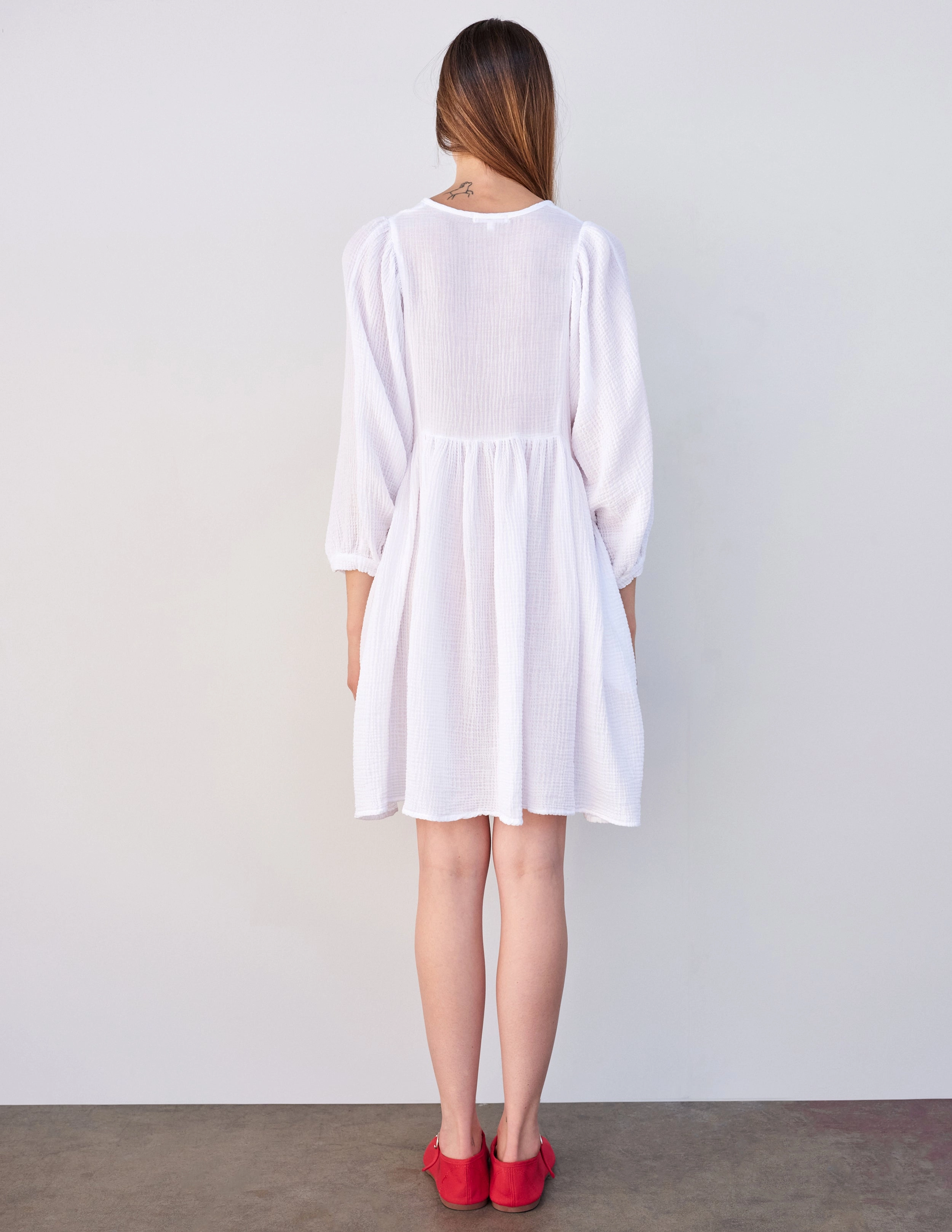 Sundry Mini Blouson Sleeve Dress in White