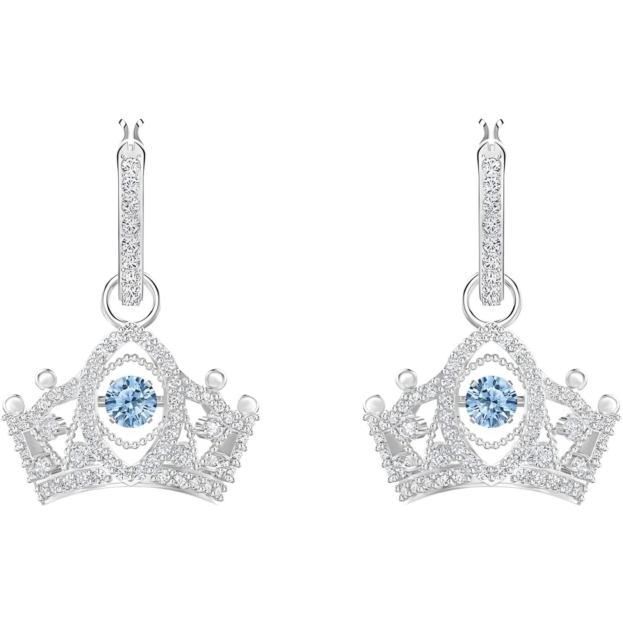 Swarovski Women's Earrings - Bee A Queen Blue Crown Silver Rhodium Plated | 5501081