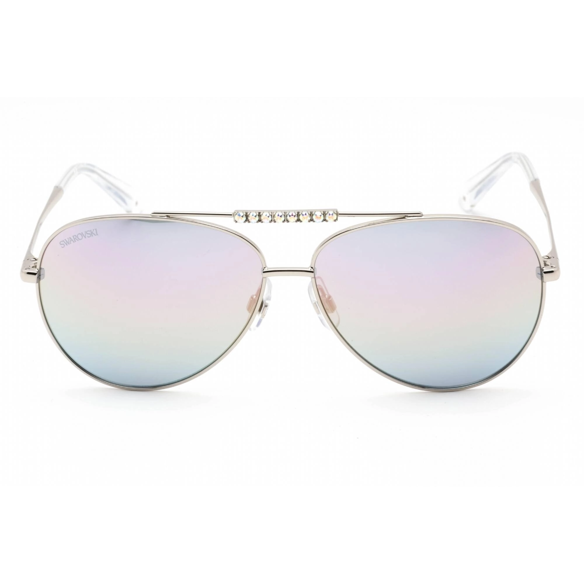 Swarovski Women's Sunglasses - Shiny Palladium Silver Metal Aviator Frame | SK0308 16Z