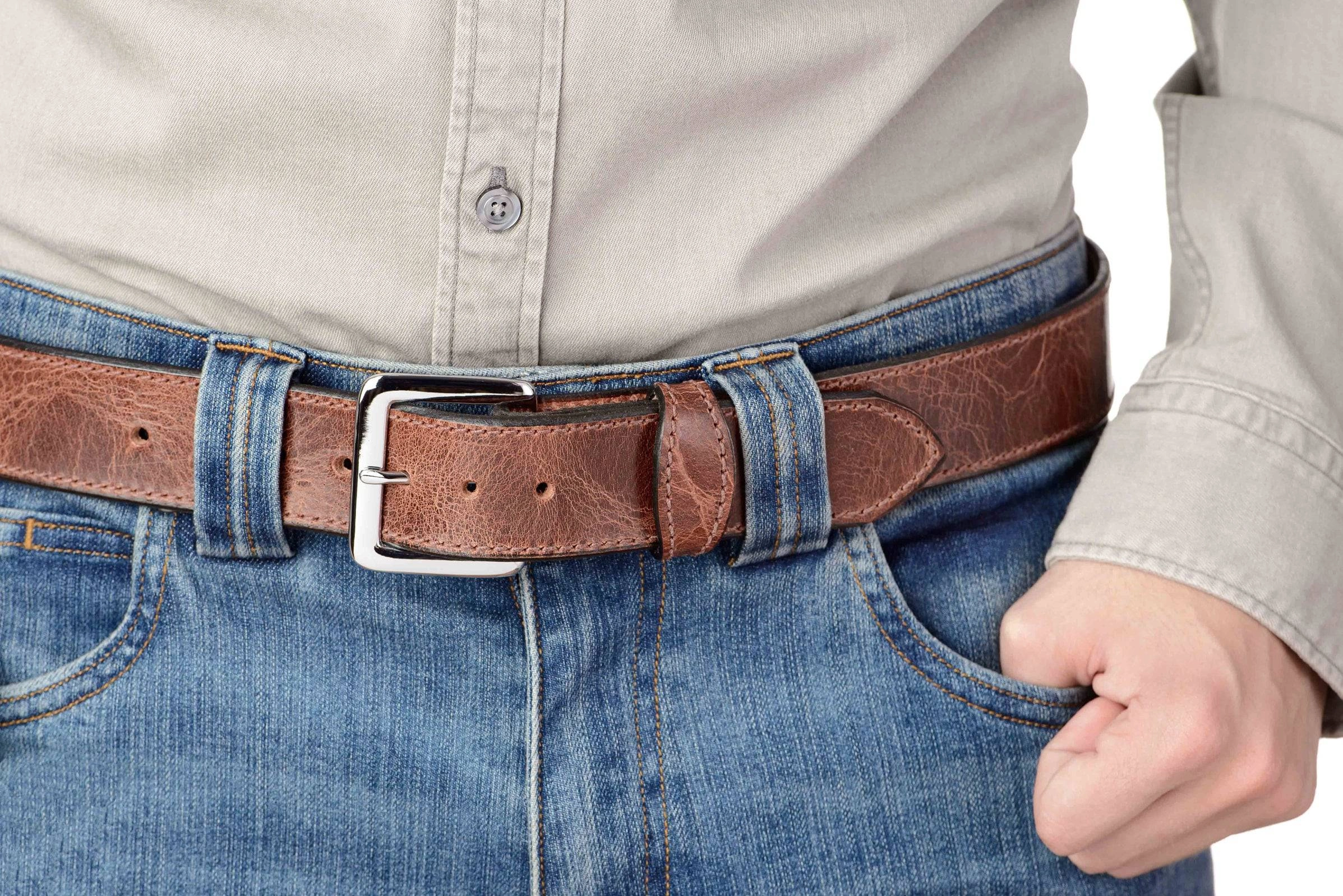 The Lakota: Rustic Brown Stitched Water Buffalo Leather Belt With Snaps 1.50"