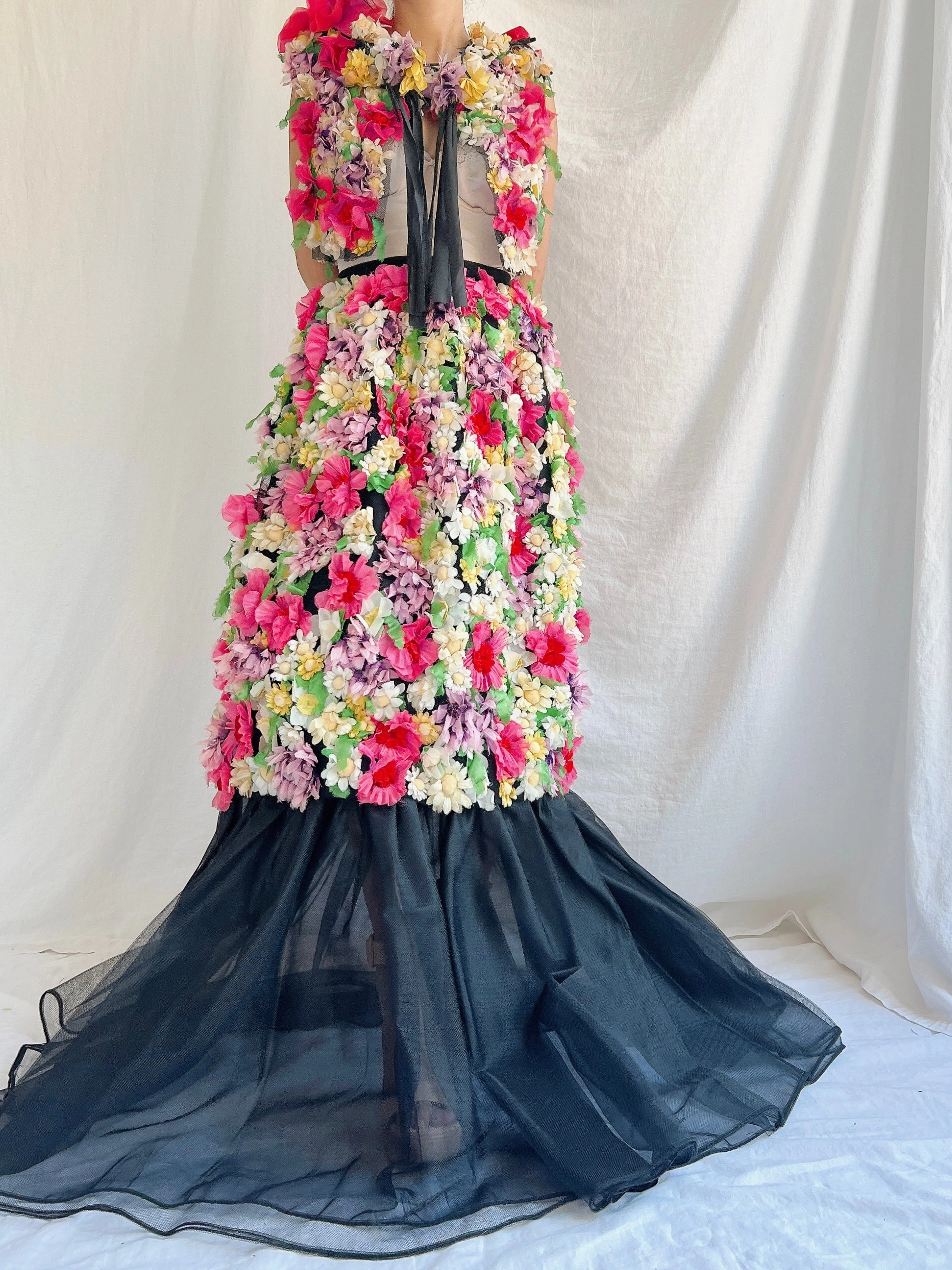 Vintage Adolfo Silk Organza Floral Gown XS