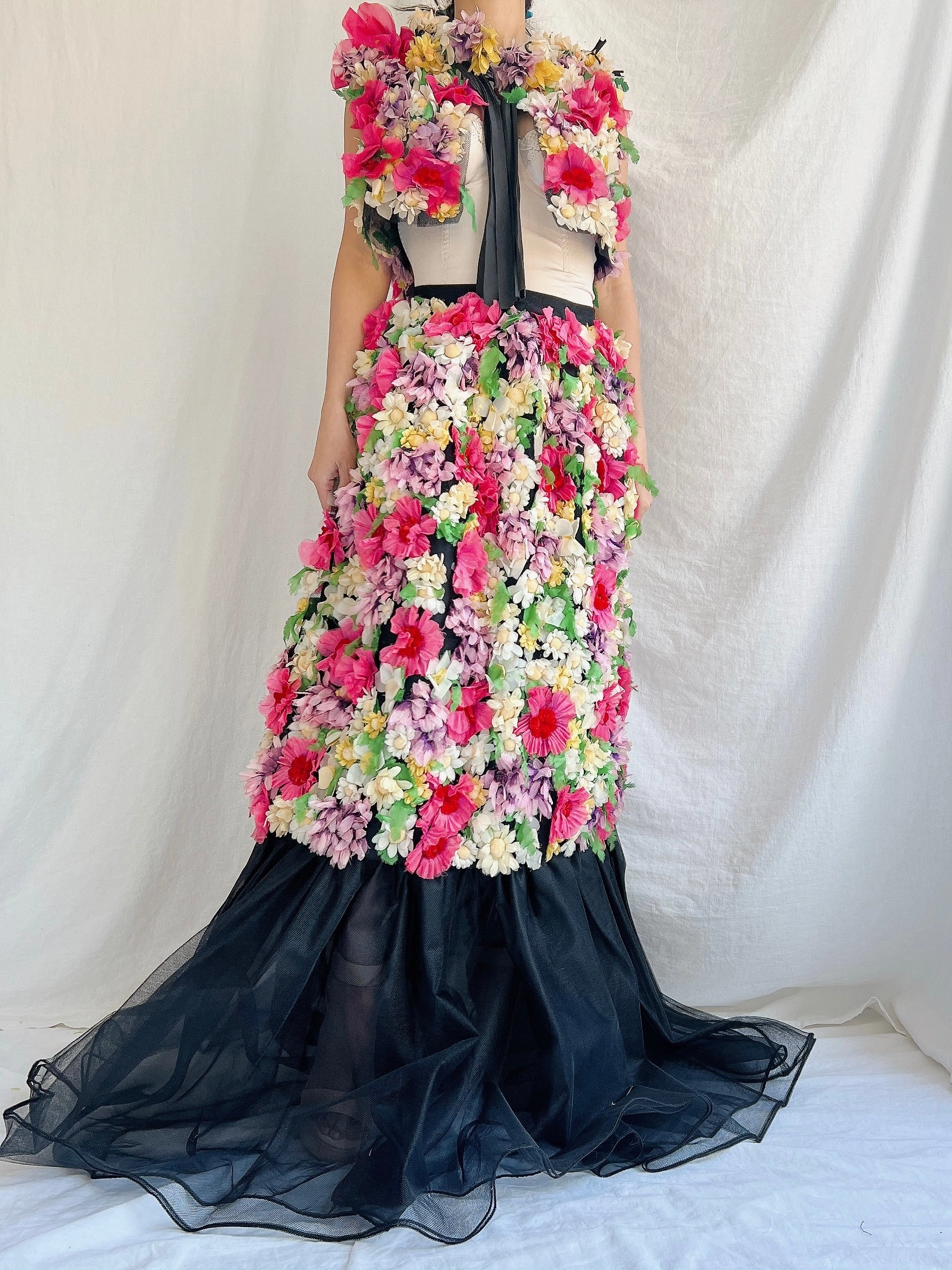 Vintage Adolfo Silk Organza Floral Gown XS