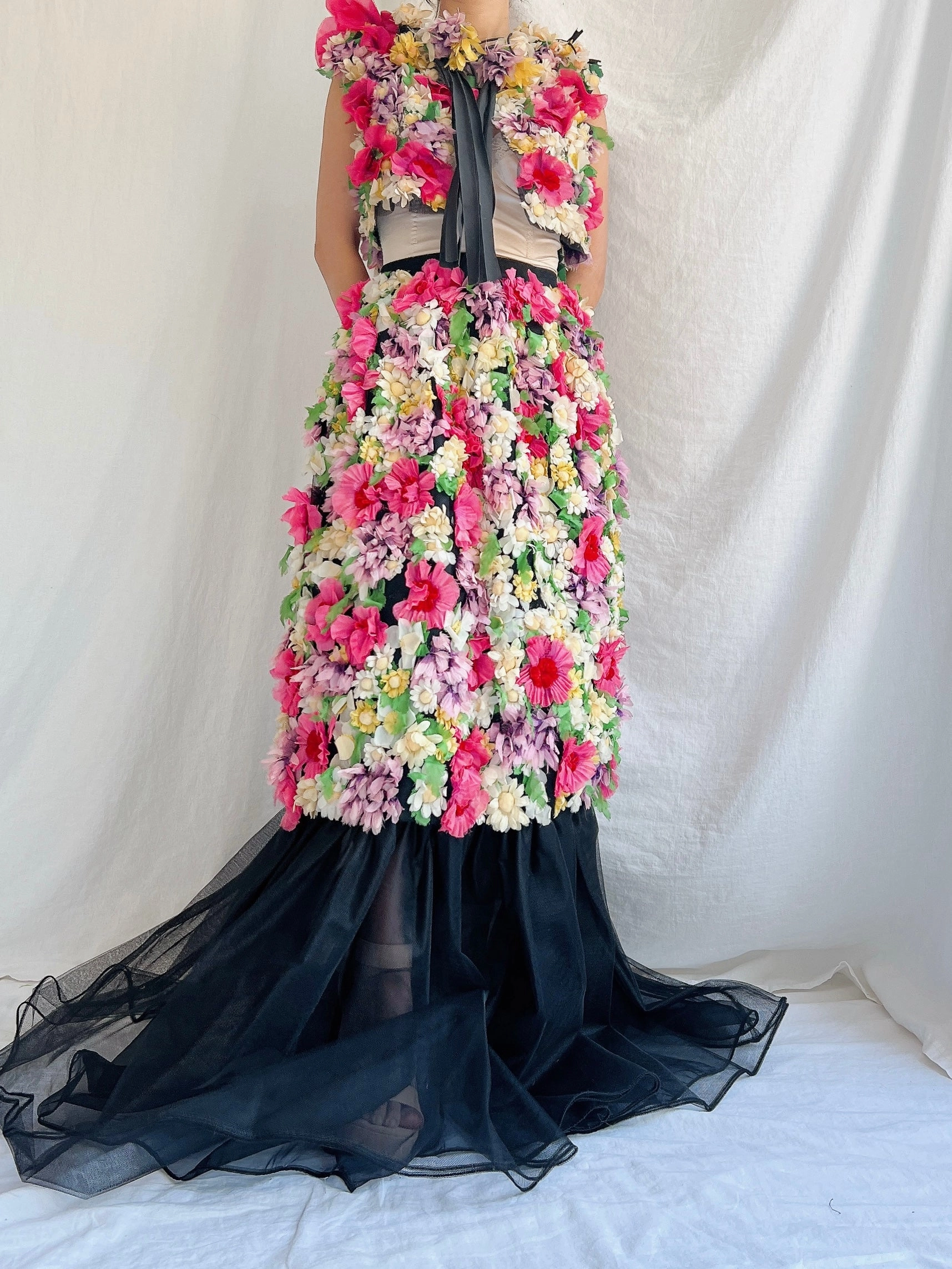 Vintage Adolfo Silk Organza Floral Gown XS
