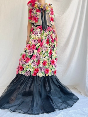 Vintage Adolfo Silk Organza Floral Gown XS