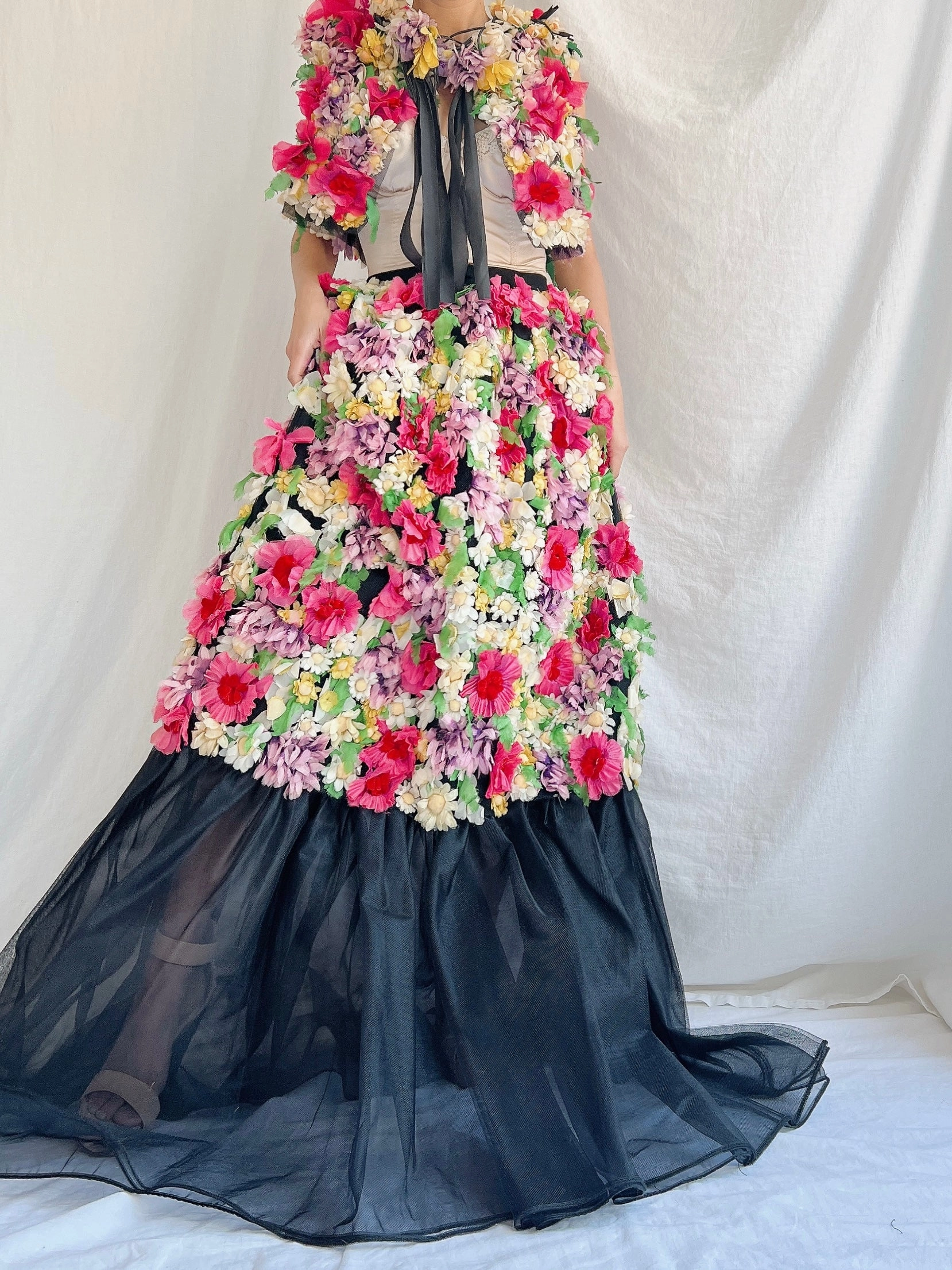 Vintage Adolfo Silk Organza Floral Gown XS