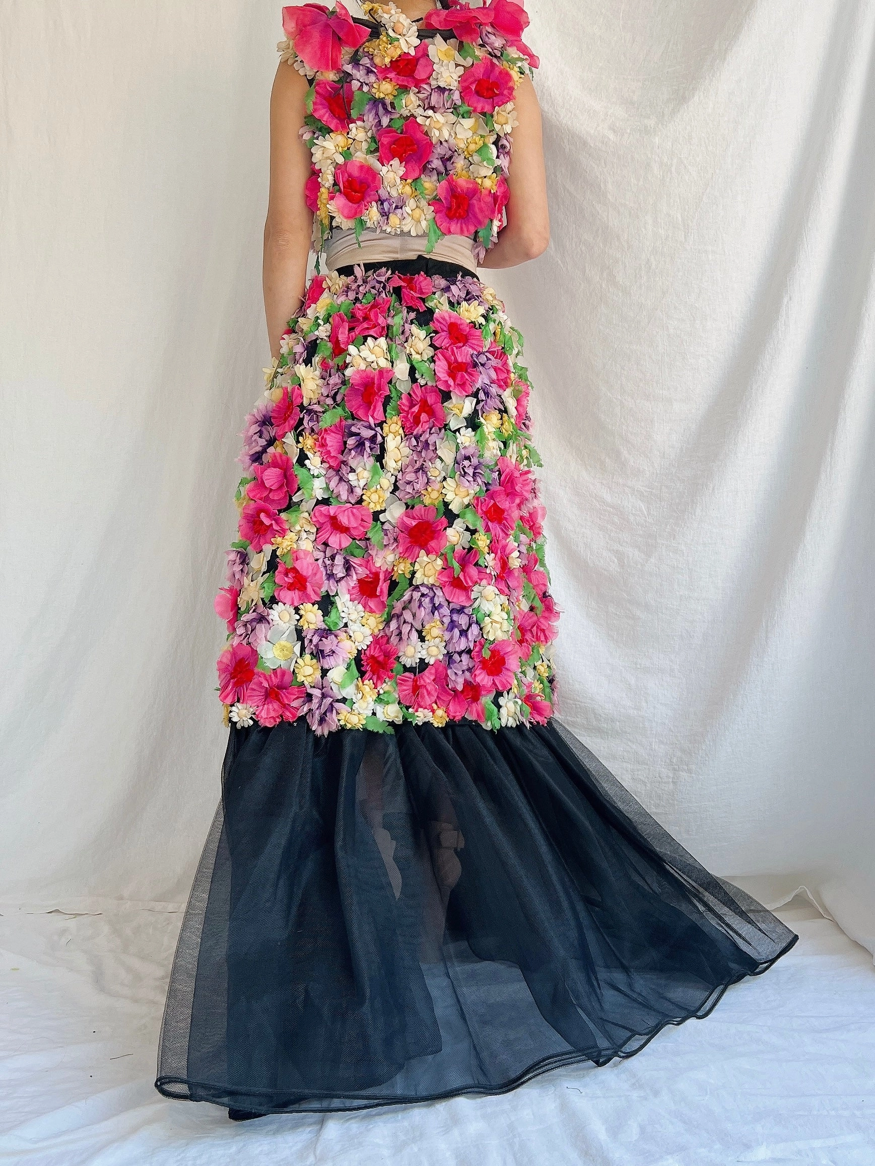 Vintage Adolfo Silk Organza Floral Gown XS