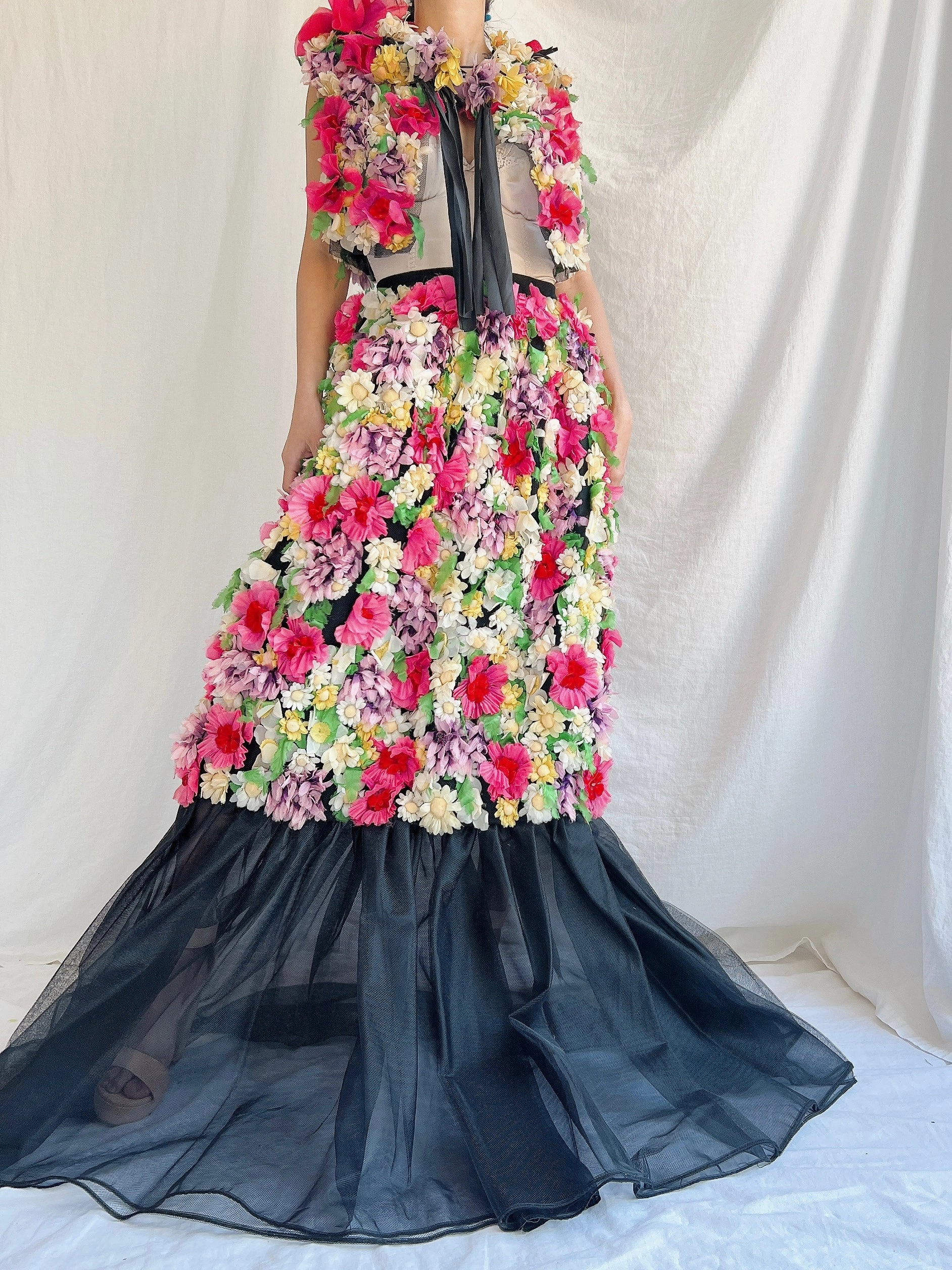 Vintage Adolfo Silk Organza Floral Gown XS