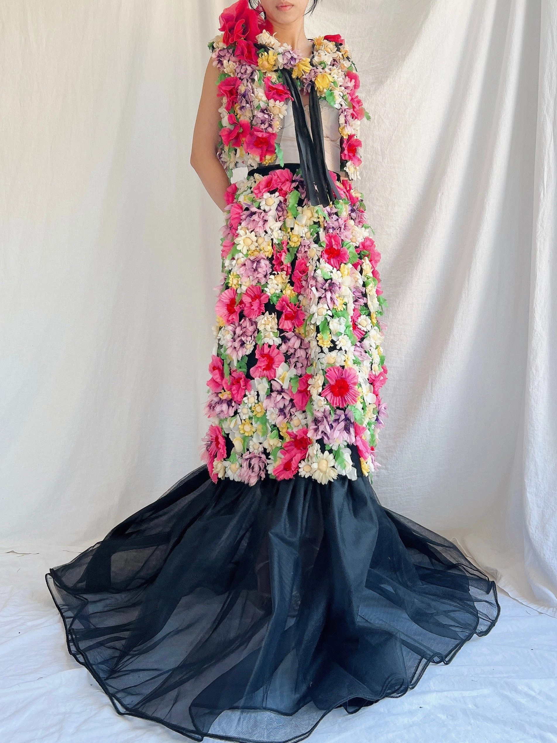 Vintage Adolfo Silk Organza Floral Gown XS