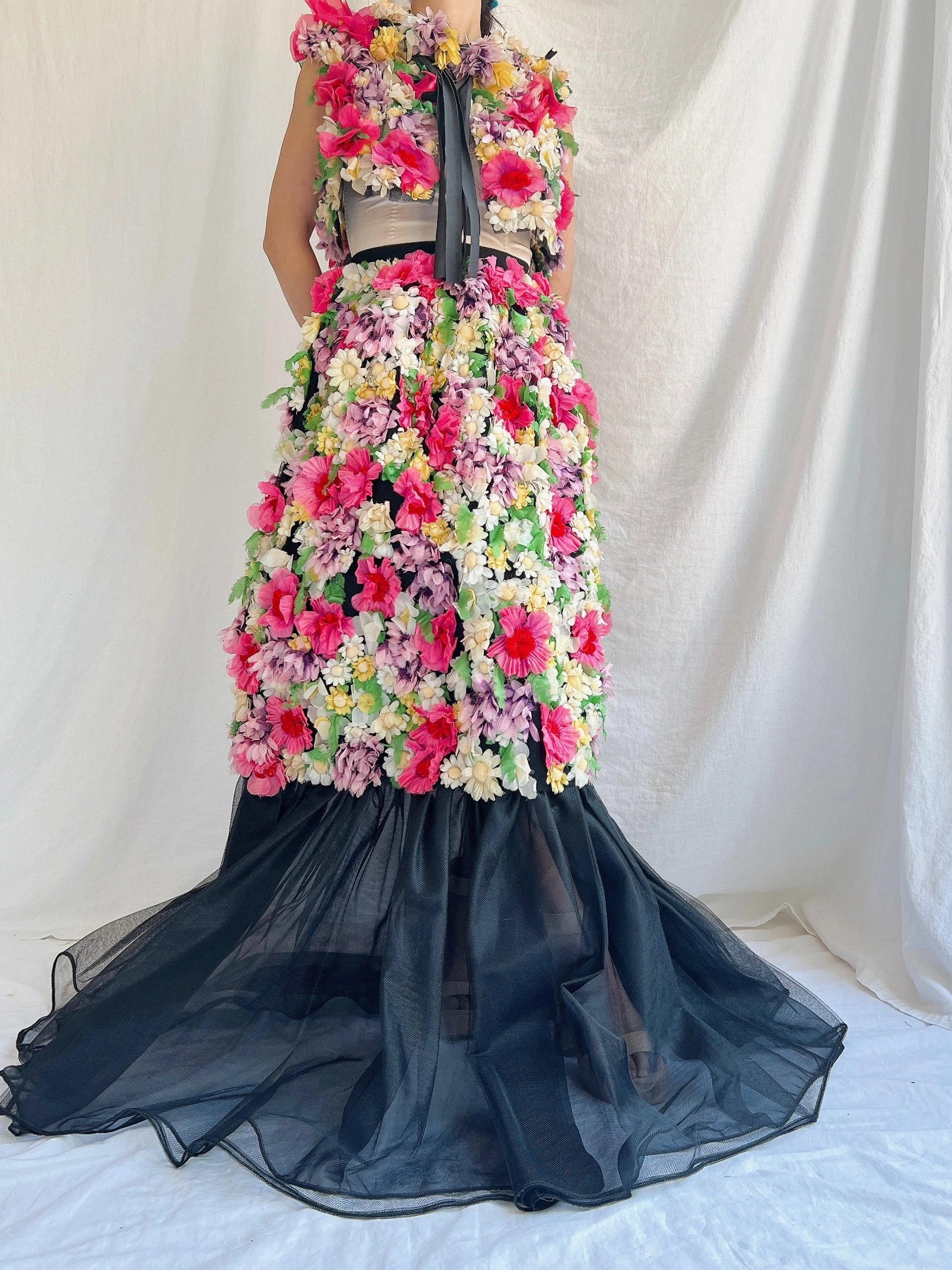 Vintage Adolfo Silk Organza Floral Gown XS