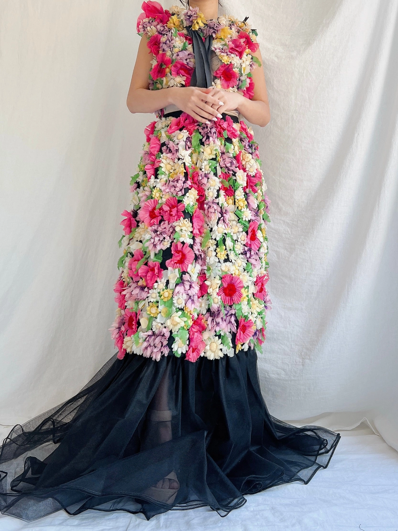 Vintage Adolfo Silk Organza Floral Gown XS