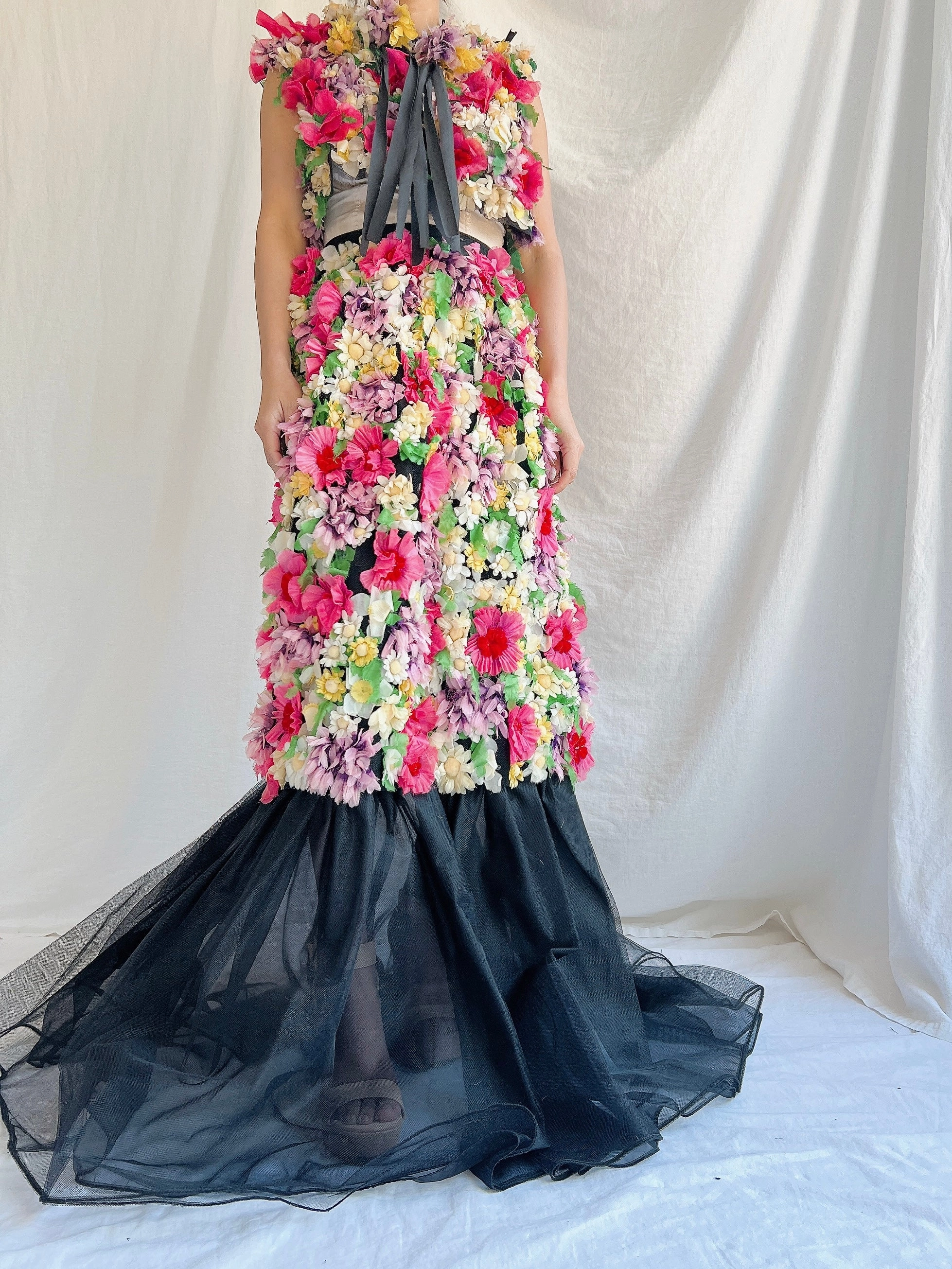 Vintage Adolfo Silk Organza Floral Gown XS