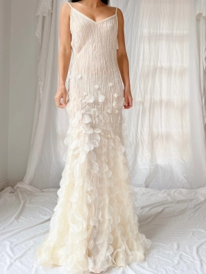 Vintage Chiffon Petal Beaded Dress - S/M