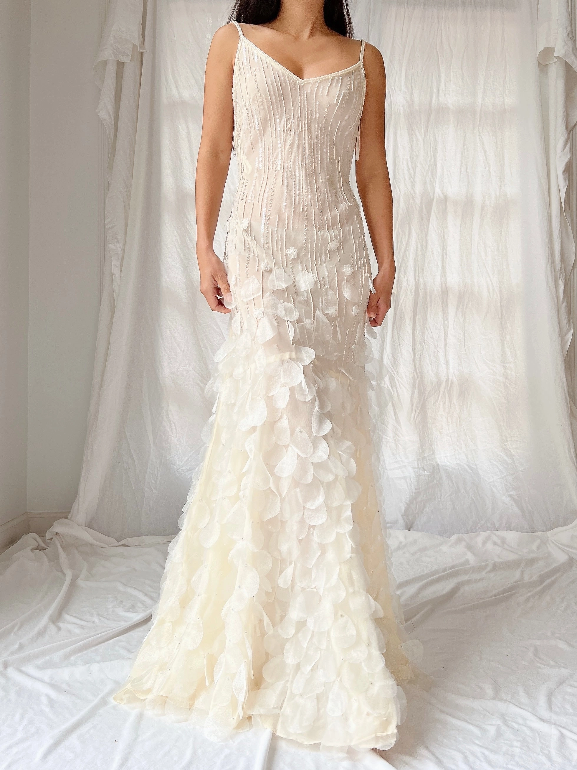 Vintage Chiffon Petal Beaded Dress - S/M