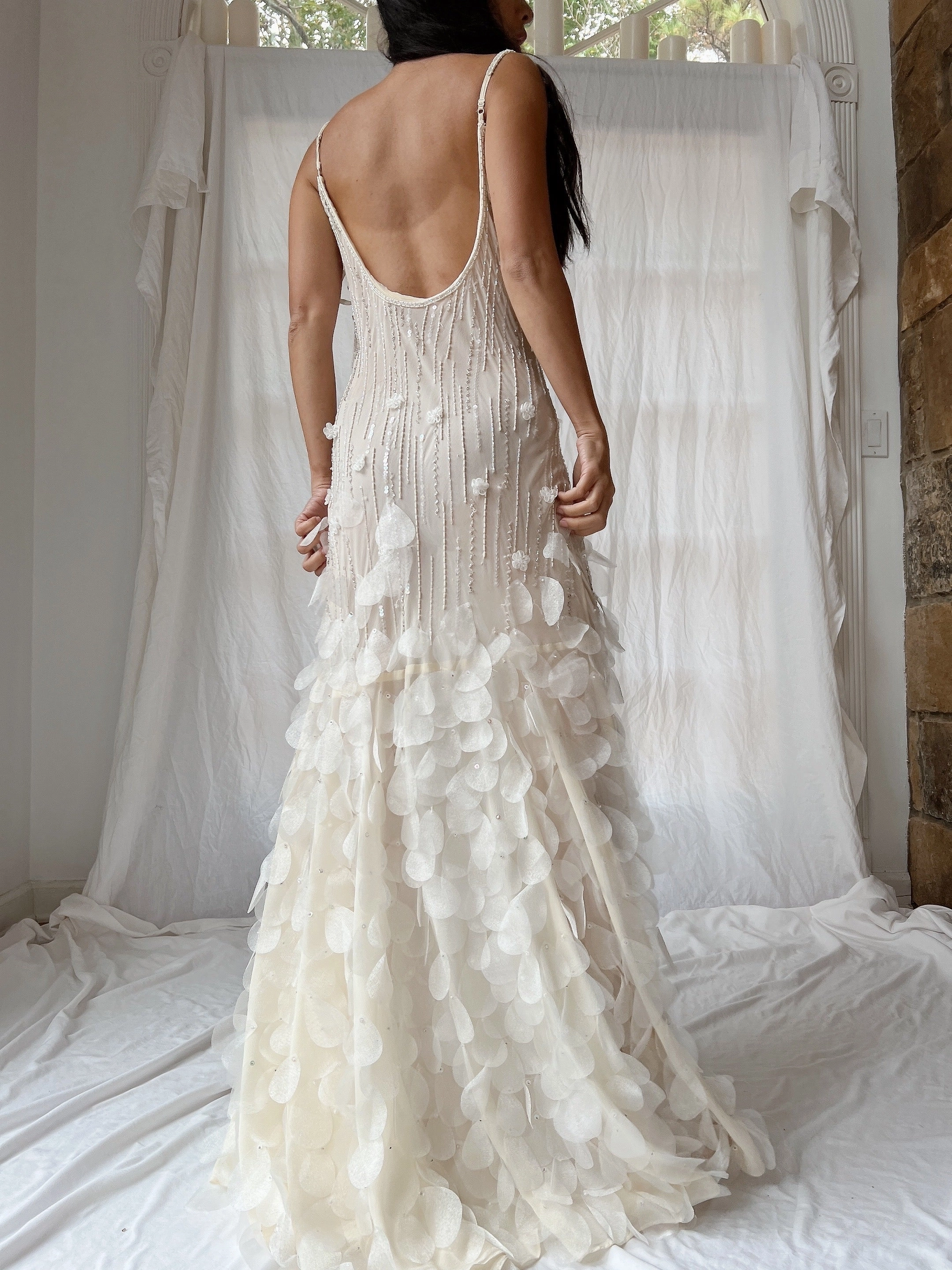Vintage Chiffon Petal Beaded Dress - S/M