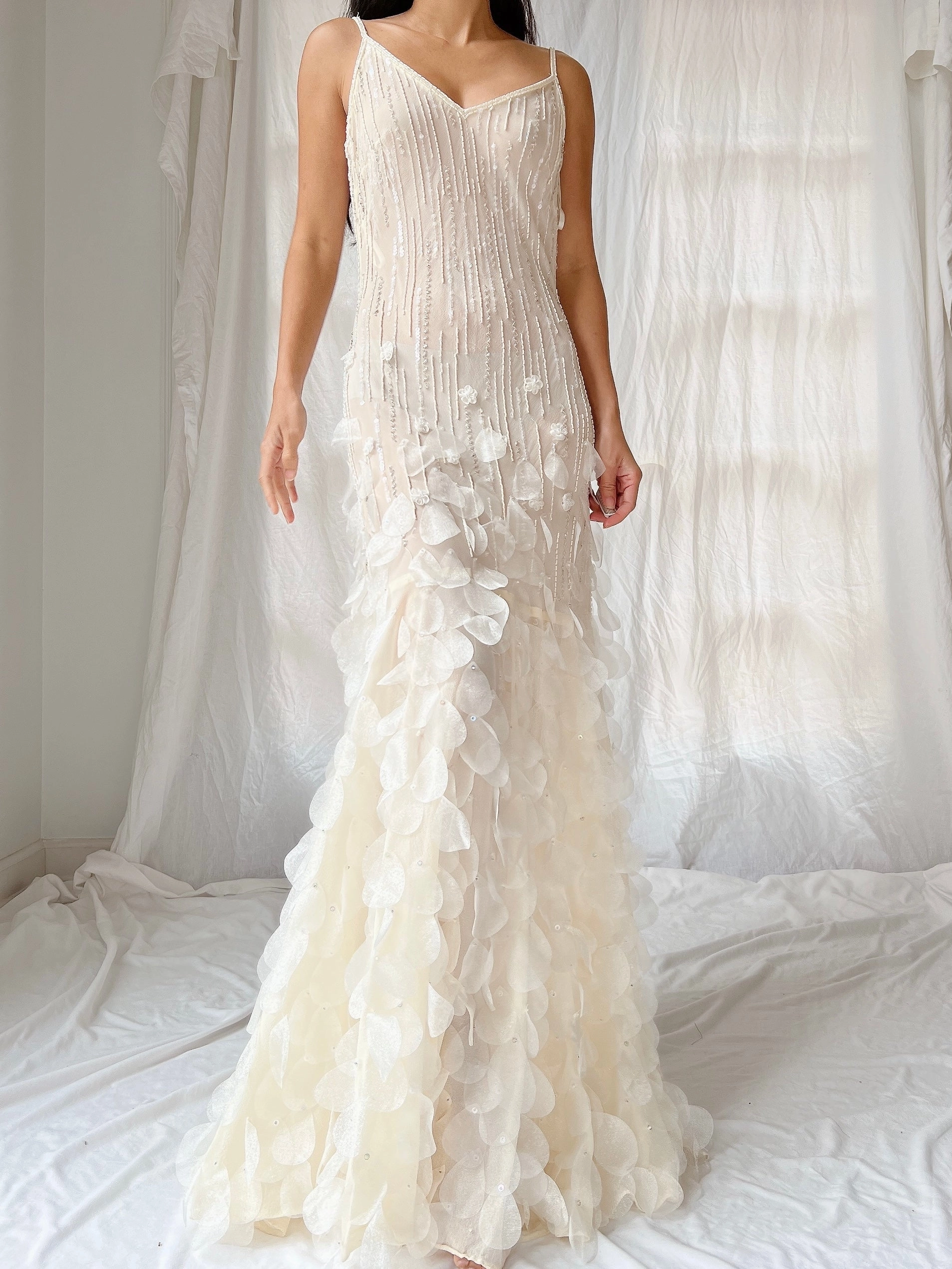 Vintage Chiffon Petal Beaded Dress - S/M