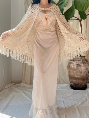 Vintage Crochet Cape Shawl - OSFM