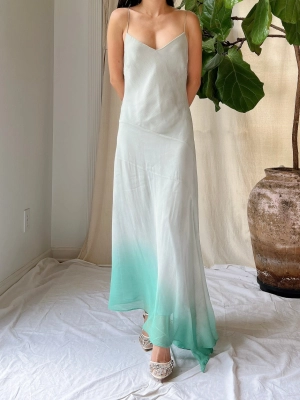 Vintage Light Blue Ombre Silk Chiffon Bias Cut Dress - M/L