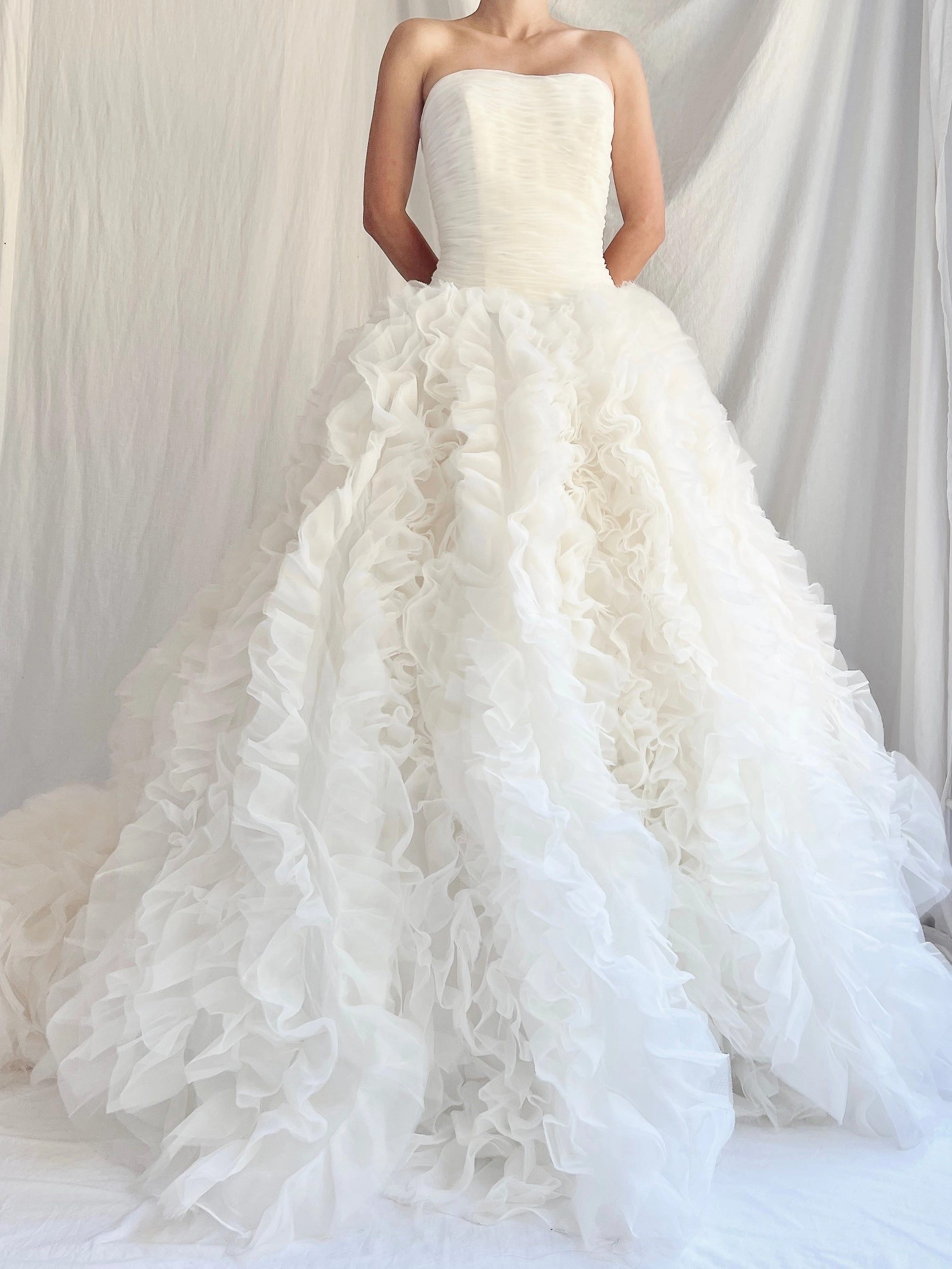 Vintage Ruffle Voile Strapless Gown - S/6