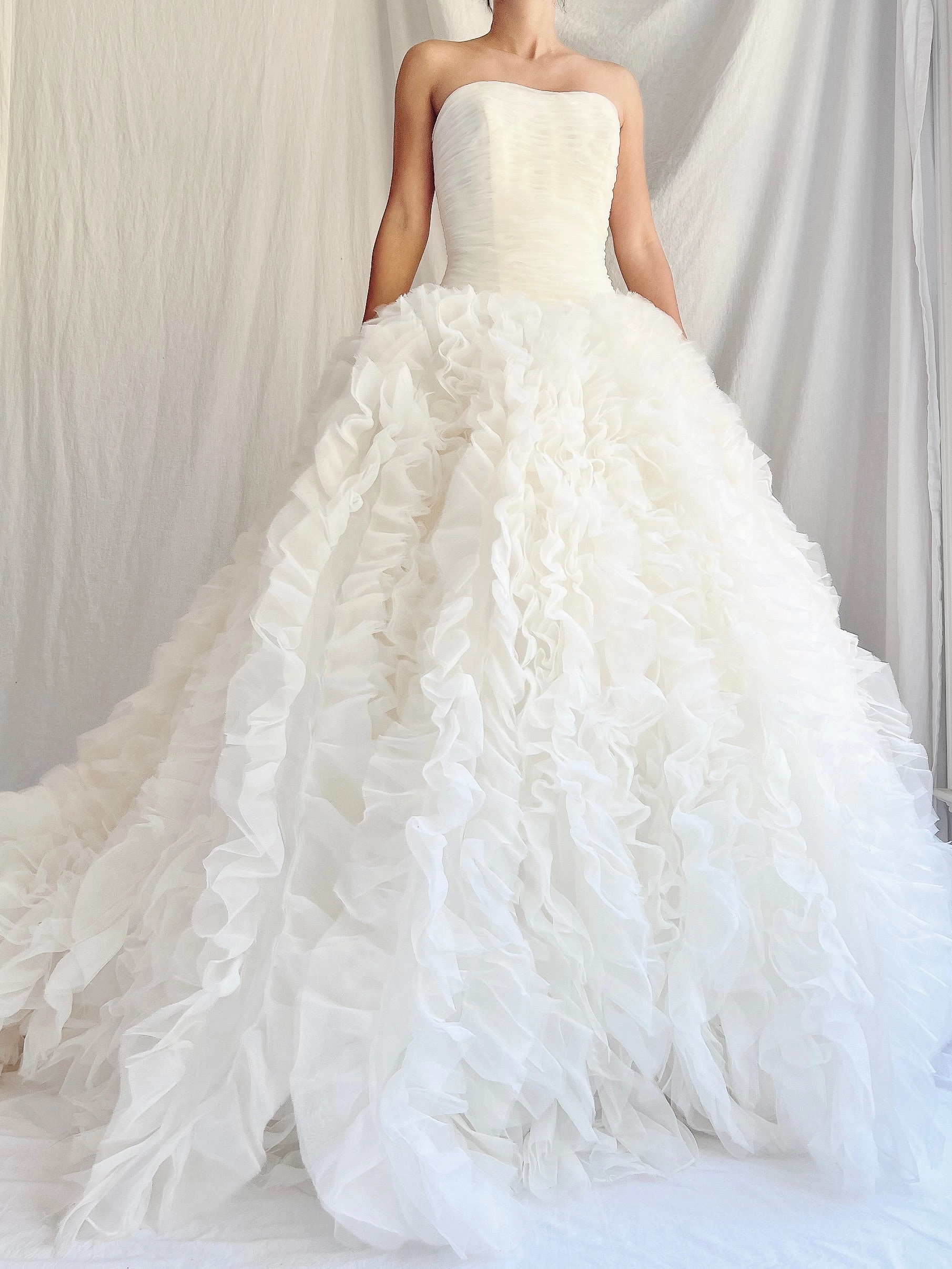 Vintage Ruffle Voile Strapless Gown - S/6