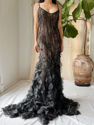 Vintage Silk Beaded Petal Dress - S-M