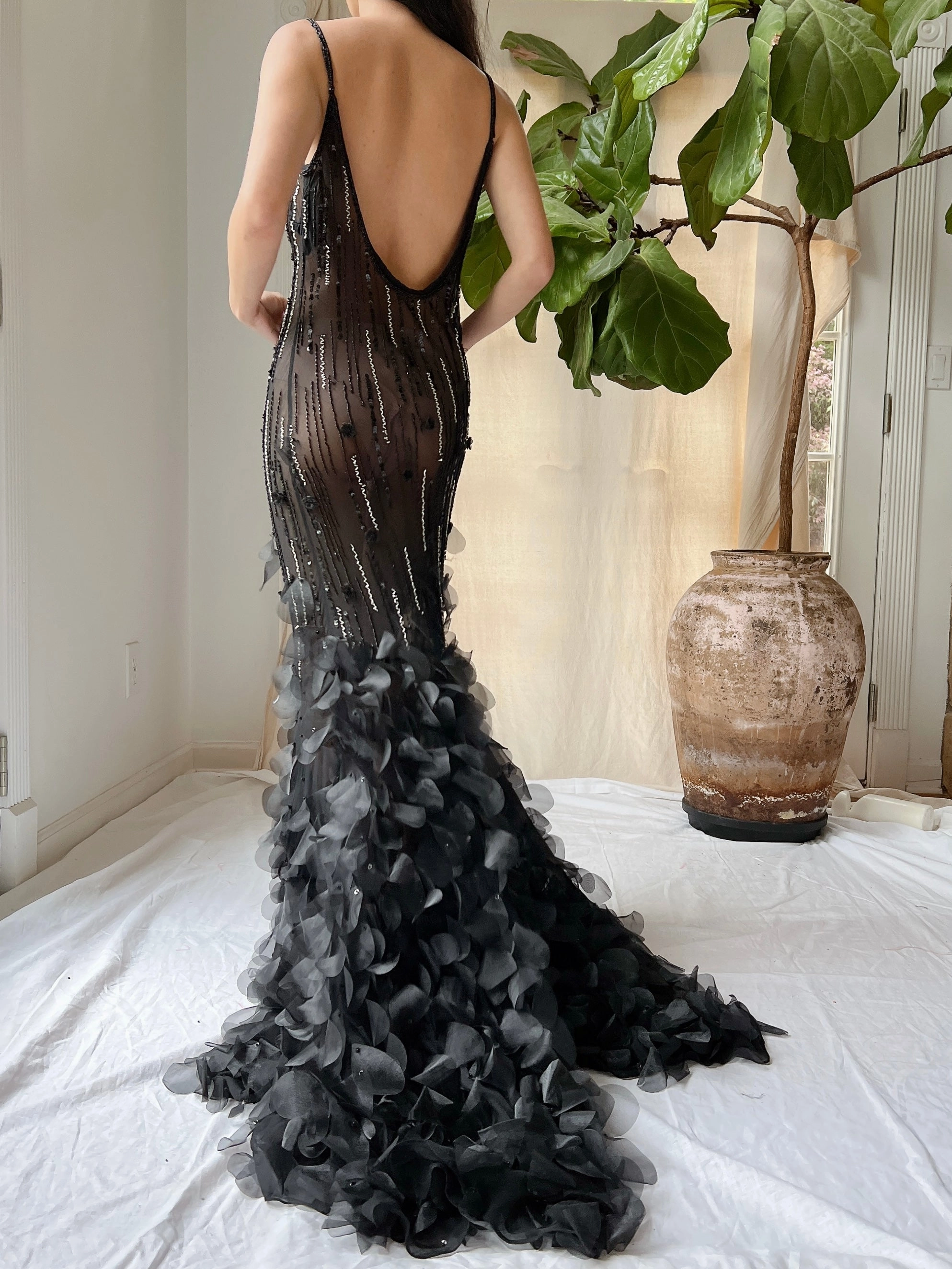 Vintage Silk Beaded Petal Dress - S-M