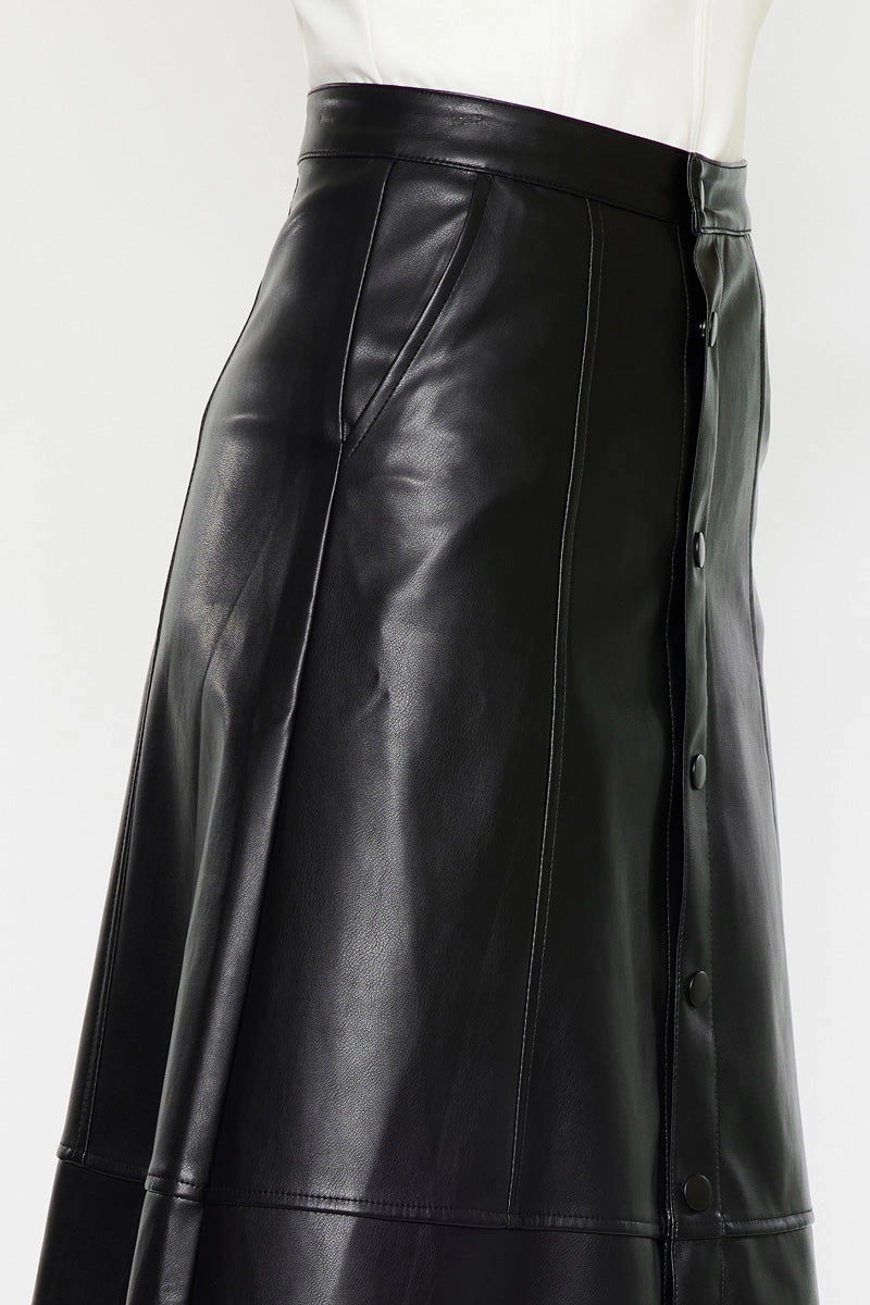 Wanda High Rise Faux Leather Long Skirt