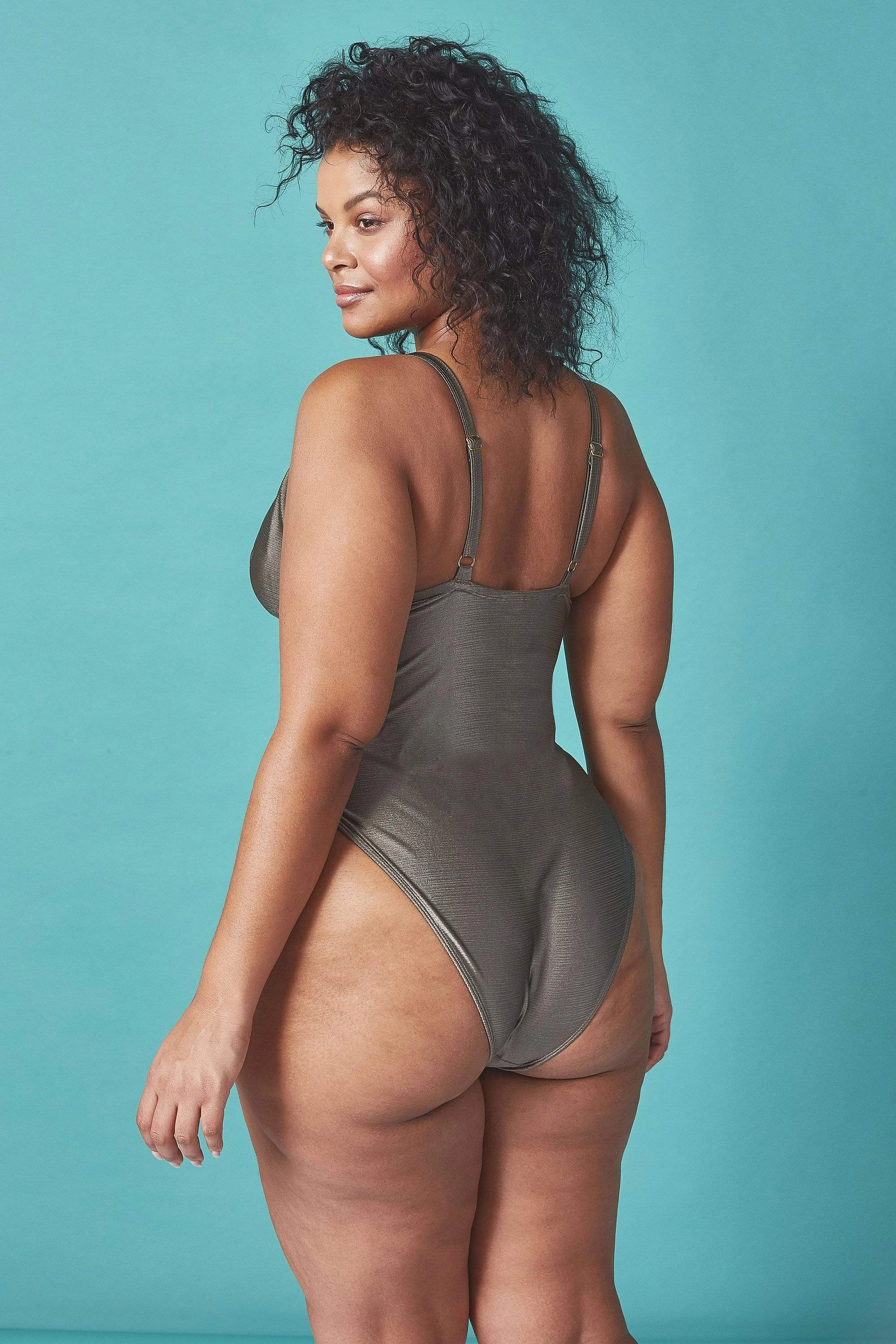 Wolf & Whistle Curve khaki lace up swimsuit