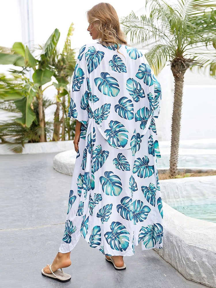 Women's Flowy Kimono Cardigan Open Front Maxi Dress Loose Beach Cover ups